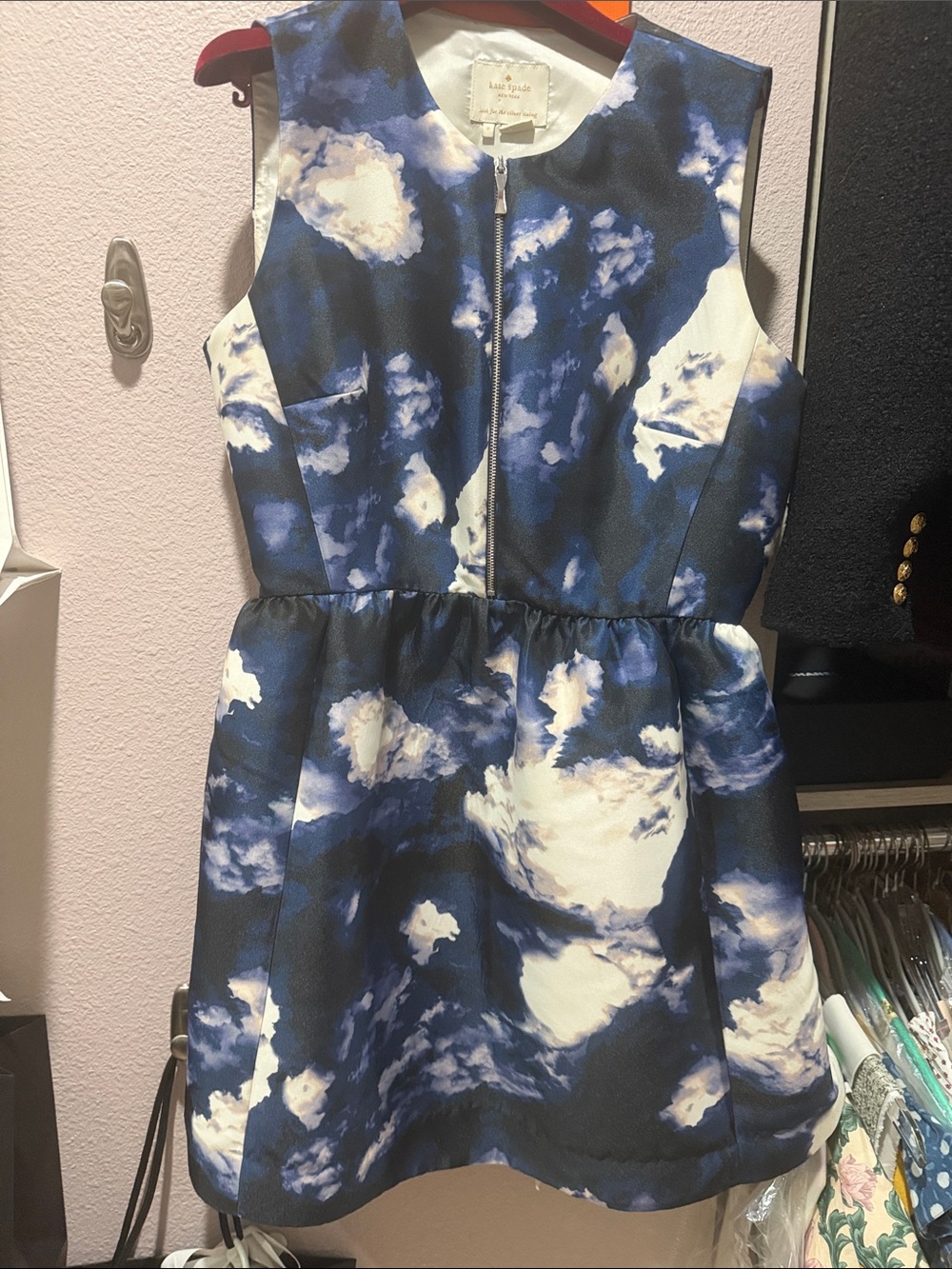 kate spade Navy and White Cloud-Print Sleeveless Dress